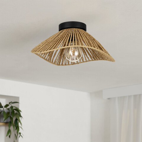 Aplique techo E27 acero negro pantalla papel EG6158