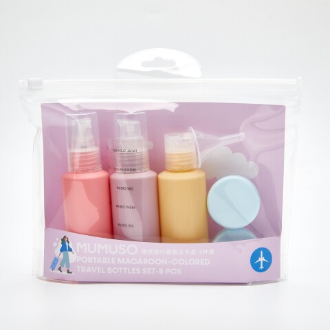 SET DE BOTELLAS DE VIAJE PORTÁTILES COLOR MACARRÓN-5 PIEZAS SET DE BOTELLAS DE VIAJE PORTÁTILES COLOR MACARRÓN-5 PIEZAS