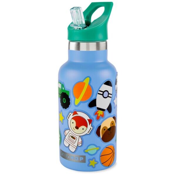 Botella acero inoxidable con sorbito y stickers skip hop celeste