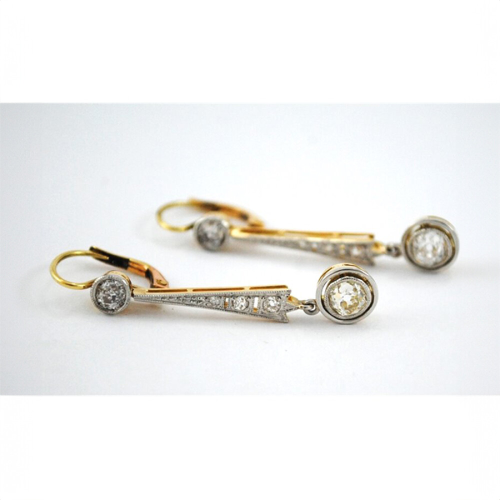 Caravanas Antiguas Oro 18K, Platino Y Brillantes Caravanas Antiguas Oro 18K, Platino Y Brillantes