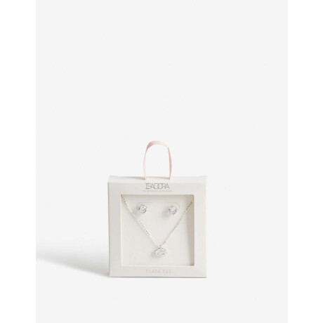 Set De Aros Y Cadena En Plata Para Niñas Plateado Rodio