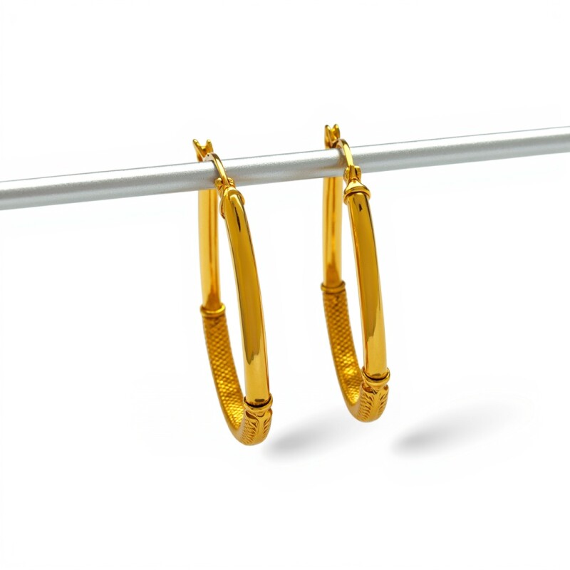 Caravanas aros de oro facetados inflados- Oro bajo - Sin piedra- CA8040 sinpiedra