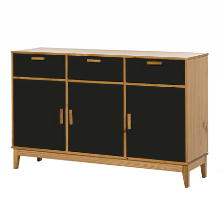 Cómoda madera maciza 4 cajones 1 puerta Negro