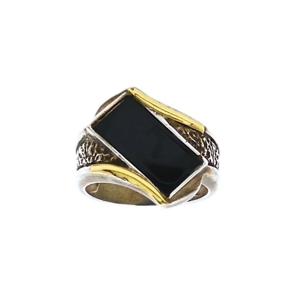 Anillo Labrado-Plata y Oro-Piedra Onix-AN5162 conpiedra