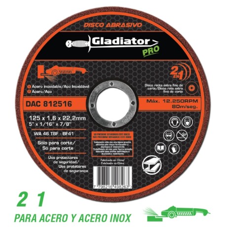 Disco corte acero/acero inox. 5" Gladiator Disco corte acero/acero inox. 5" Gladiator