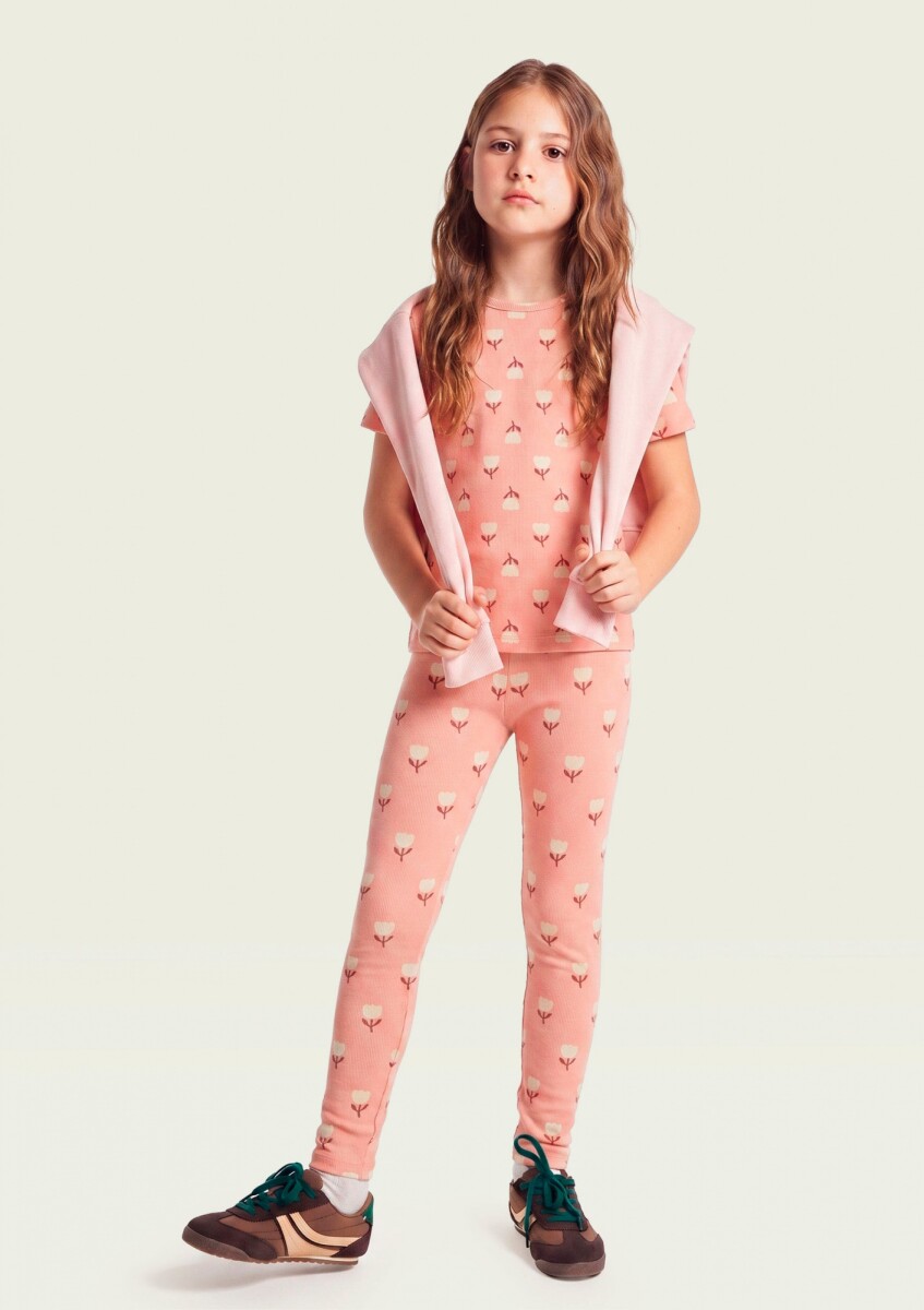 CALZA BÁSICA CON ESTAMPADO EN TELA ACANALADA - ROSADO 