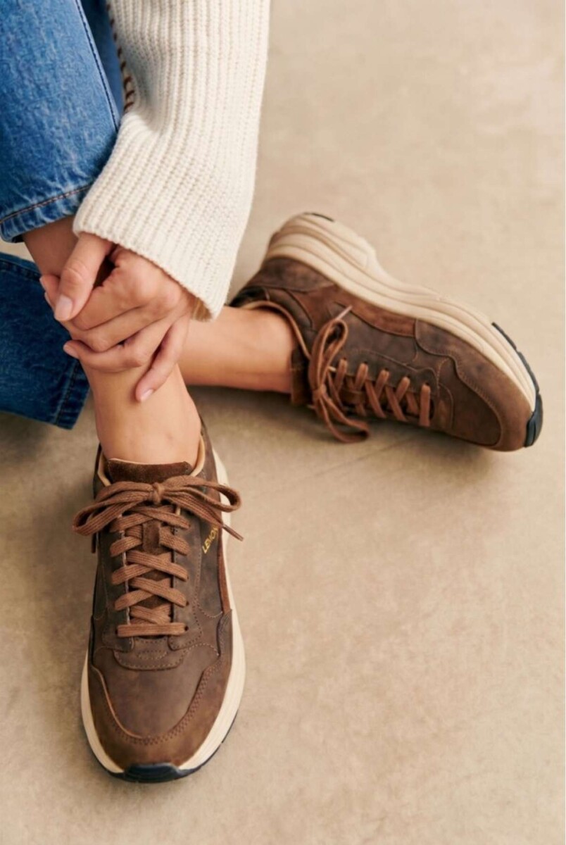 Zapatilla Cuero Combinada - Chocolate 
