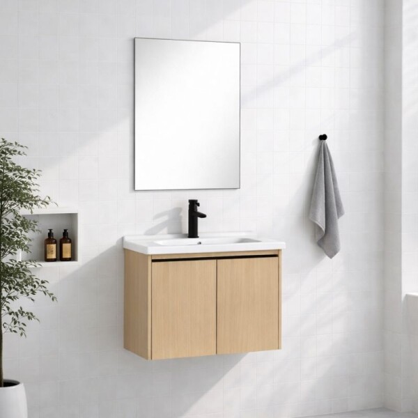 MUEBLE DE BAÑO 60 CM CON MESADA DE LOZA Y ESPEJO - MADERA MUEBLE DE BAÑO 60 CM CON MESADA DE LOZA Y ESPEJO - MADERA