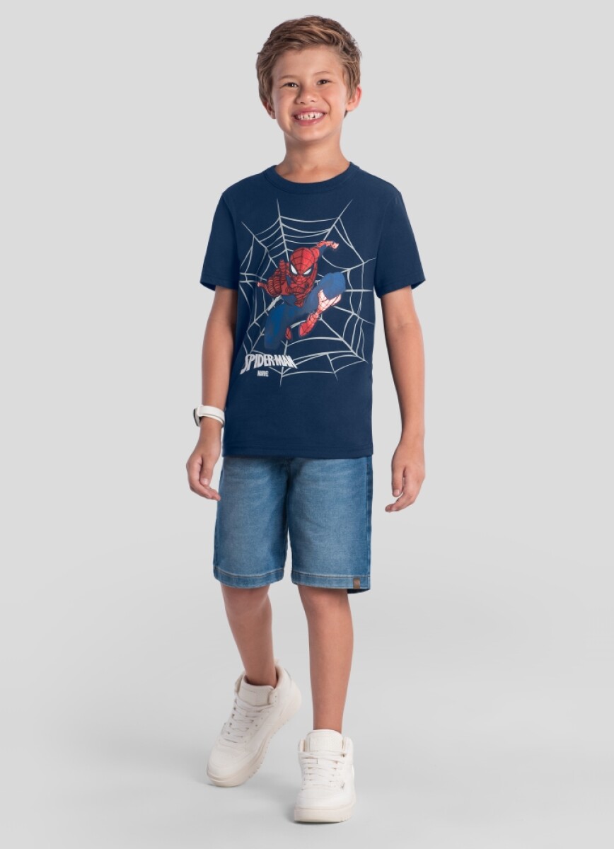 Remera infantil con Serigrafía. - Azul Marino. 