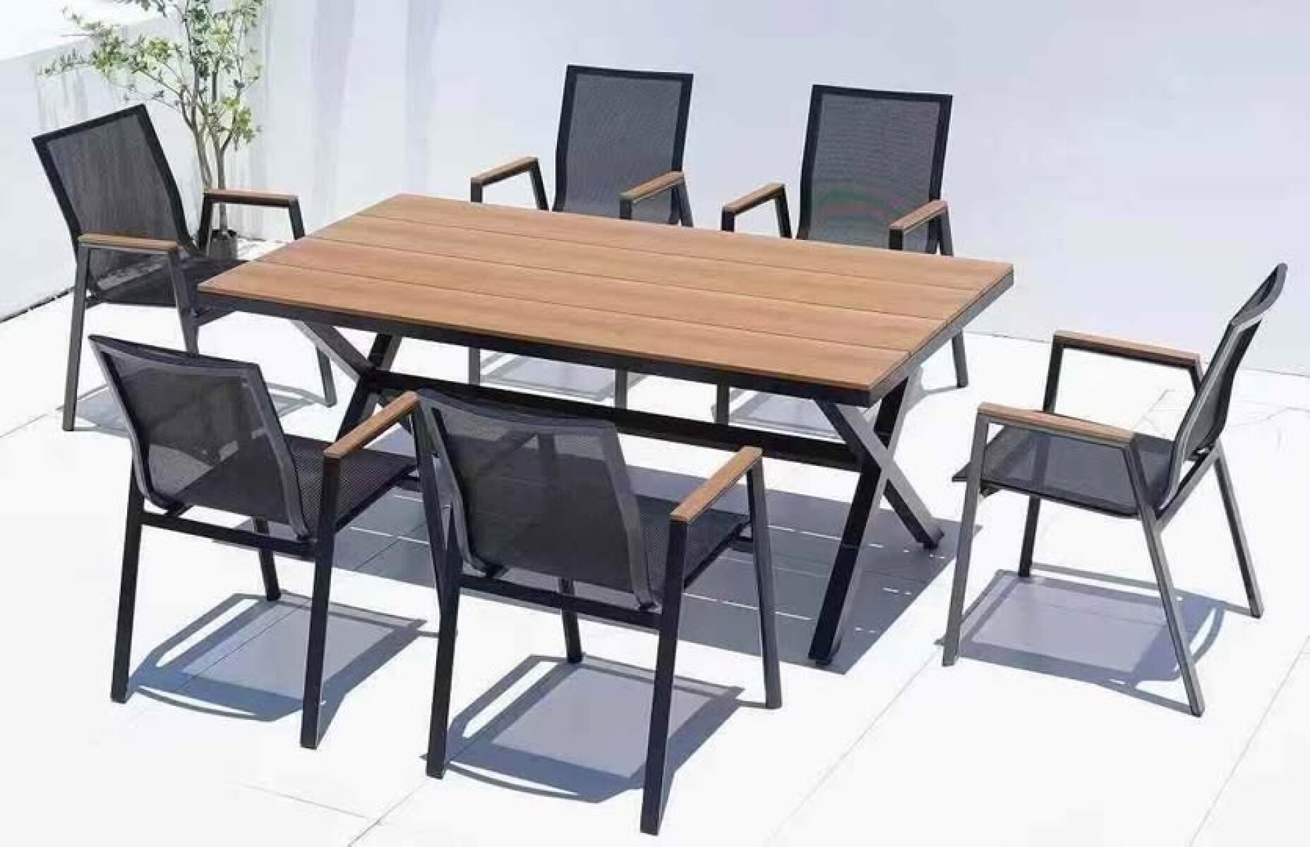 Juego de Jardín Aluminio Mesa Rectangular + 6 Sillas Textilina 