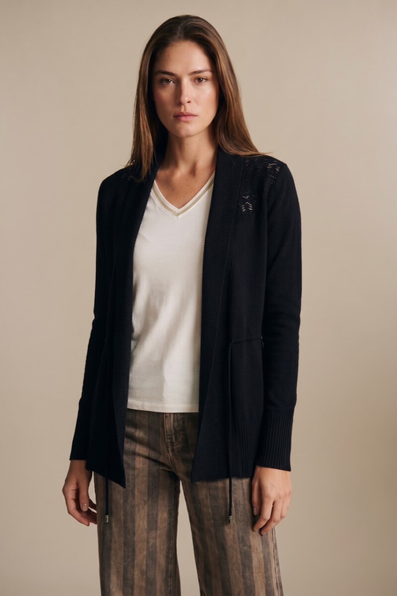 Cardigan C/solapa Algodón Elastano Negro