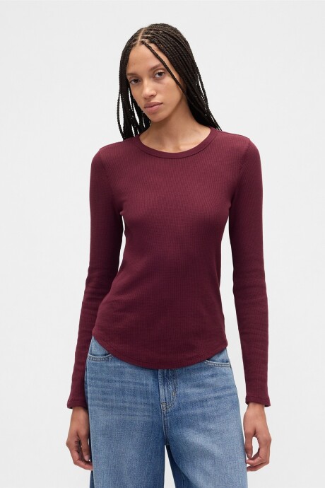 Remera Waffle Manga Larga Mujer Tuscan Red