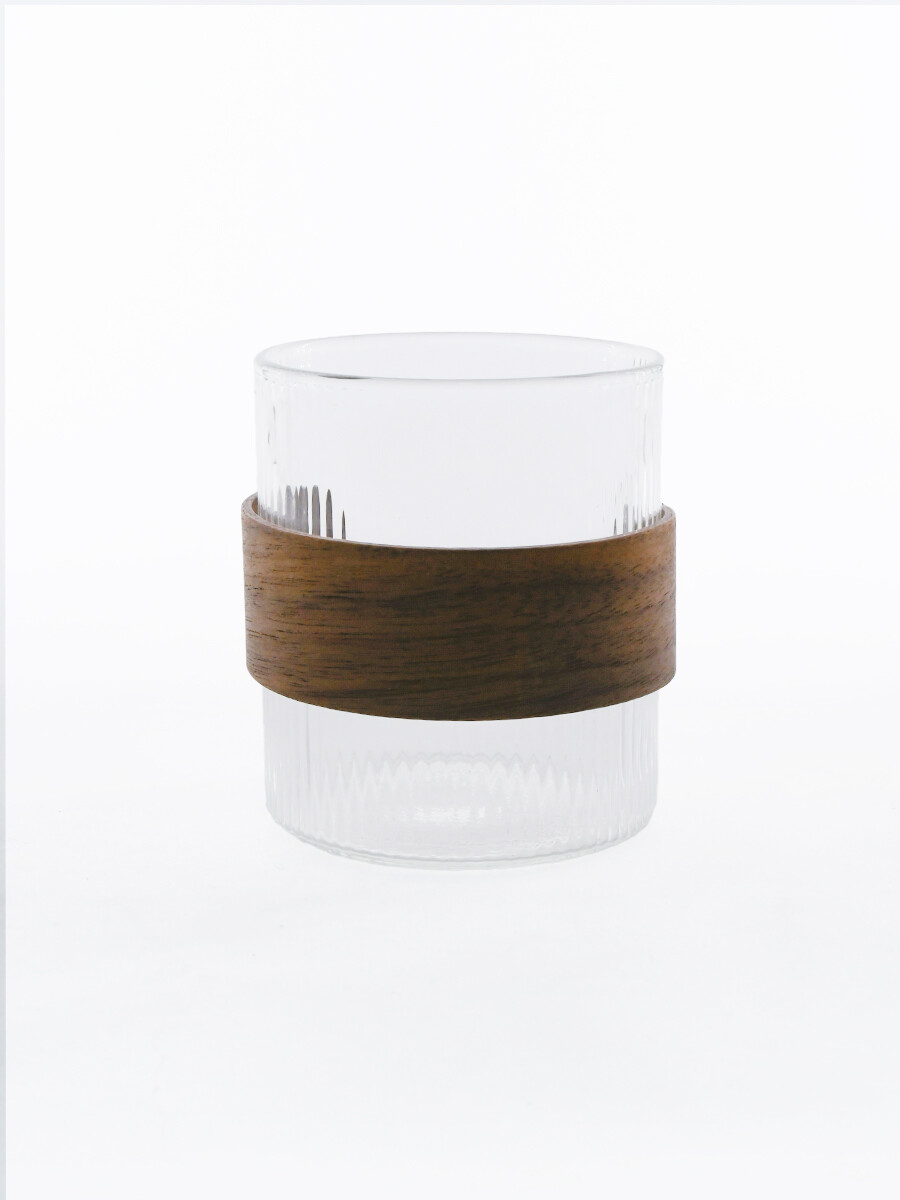 VASO LISTRADO CON MADERA - TRANSPARENTE 
