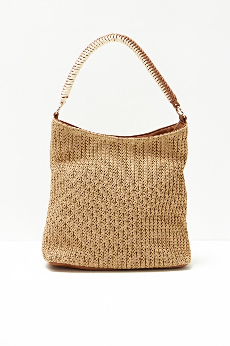 Bolso rafia con asas de eco cuero beige