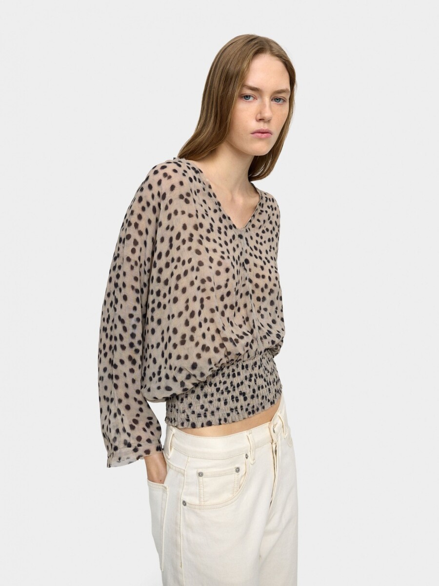 Blusa Fluida Con Elásticos beige