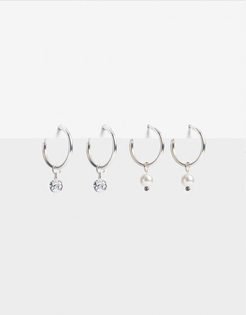 Aros Argollas Set Strass Set De Argollas Plata 925 - Plateado