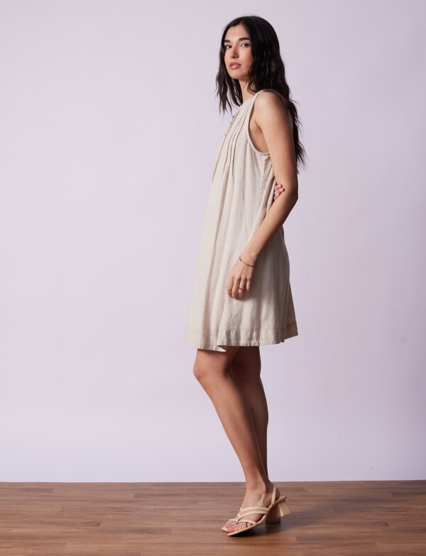 Vestido Lino Botones BEIGE