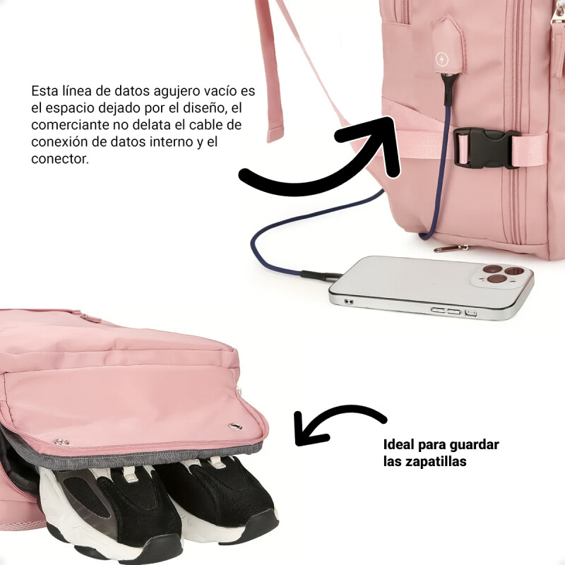 Bolso Mochila de Viaje con Puerto USB Rosa