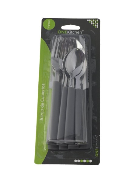 JUEGO DE CUBIERTOS 16PZAS MANGO PLASTICO GRIS JUEGO DE CUBIERTOS 16PZAS MANGO PLASTICO GRIS
