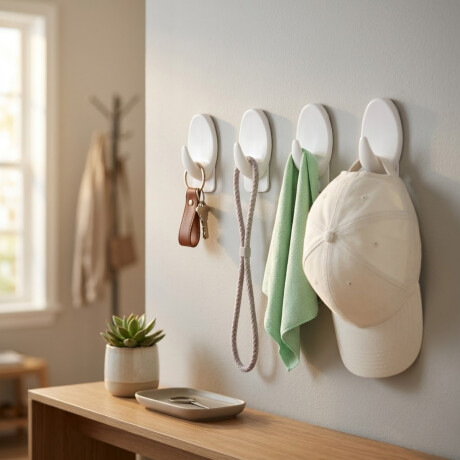 Gancho oval x4 con adhesivo P BLANCO