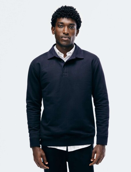 BUZO DE ALGODÓN CON CUELLO TIPO POLO NEGRO