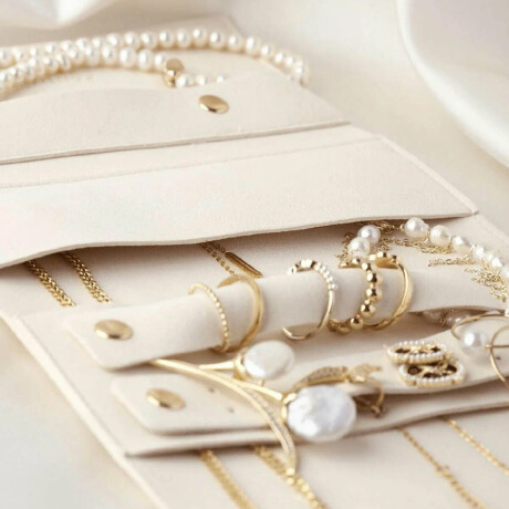 Estuche joyero plegable para viaje grande - 17x34cm Blanco