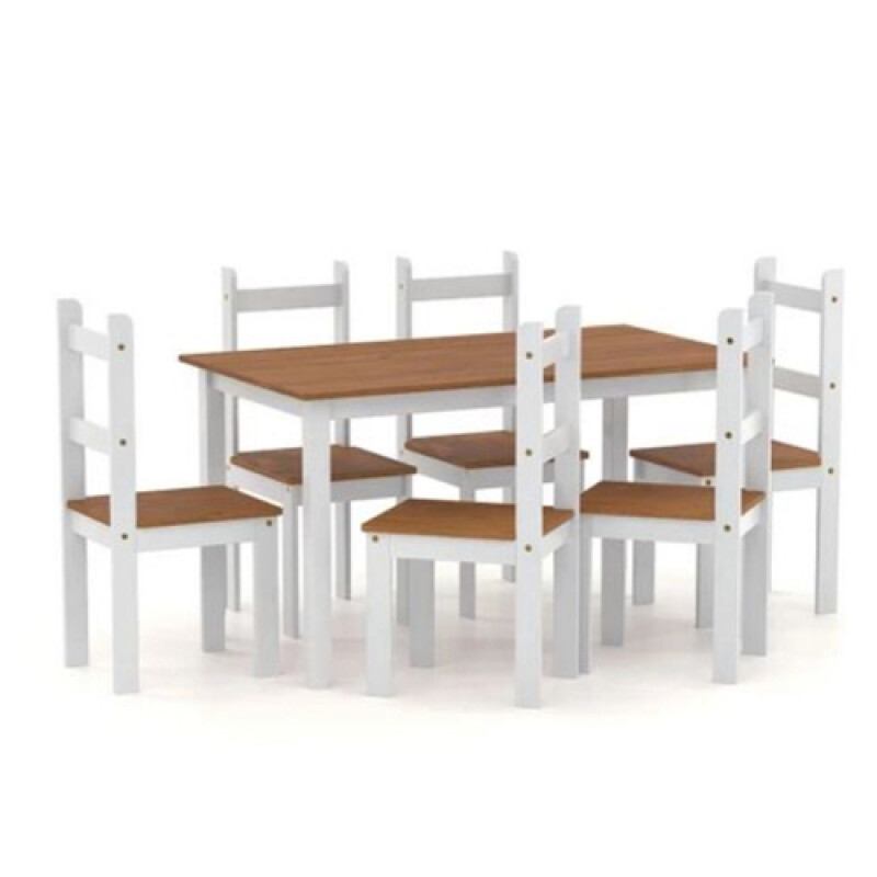 Juego de comedor madera maciza 6 sillas blanco rustico - JULIABL Juego de comedor madera maciza 6 sillas blanco rustico - JULIABL