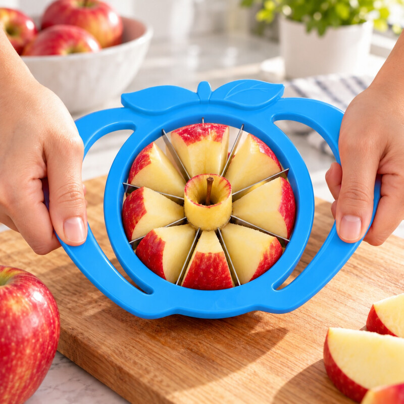 Cortador de Manzana con Cuchillas de Acero y Mango Plástico Celeste