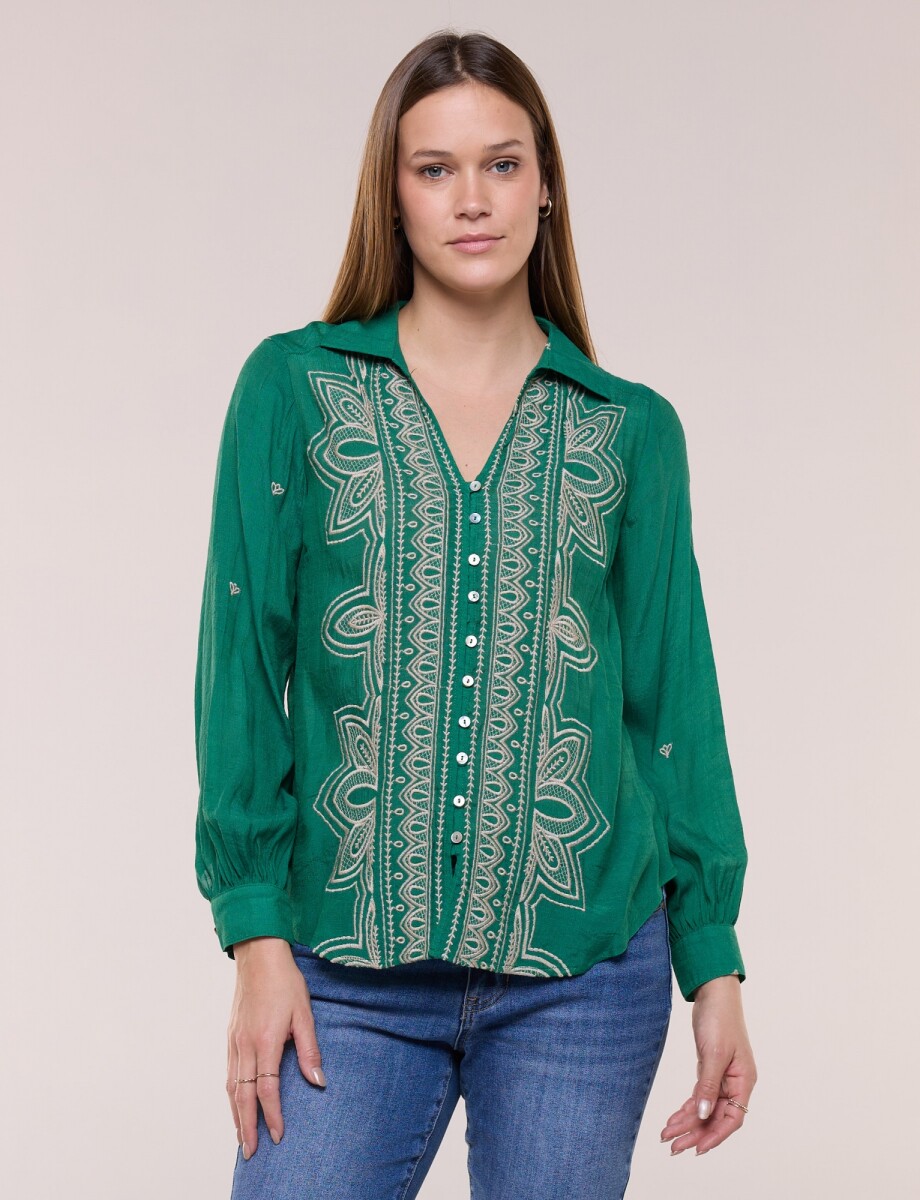 Camisa Rhian Con Bordado Frontal - Verde/multi 