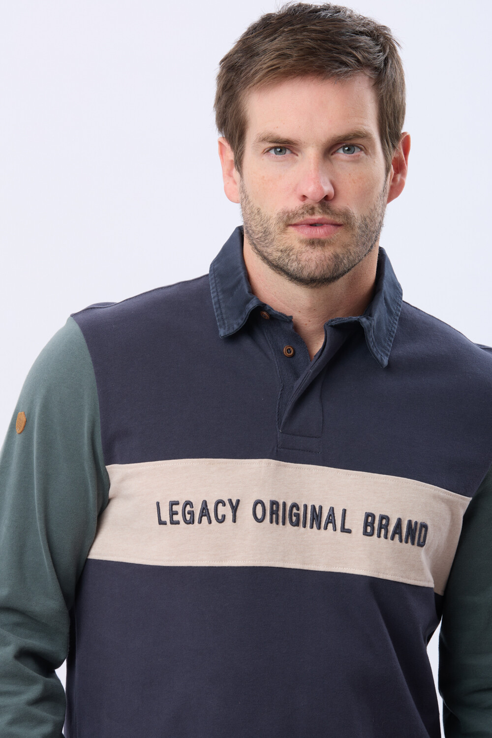 REMERA POLO RAYADA DE ALGODON Azul