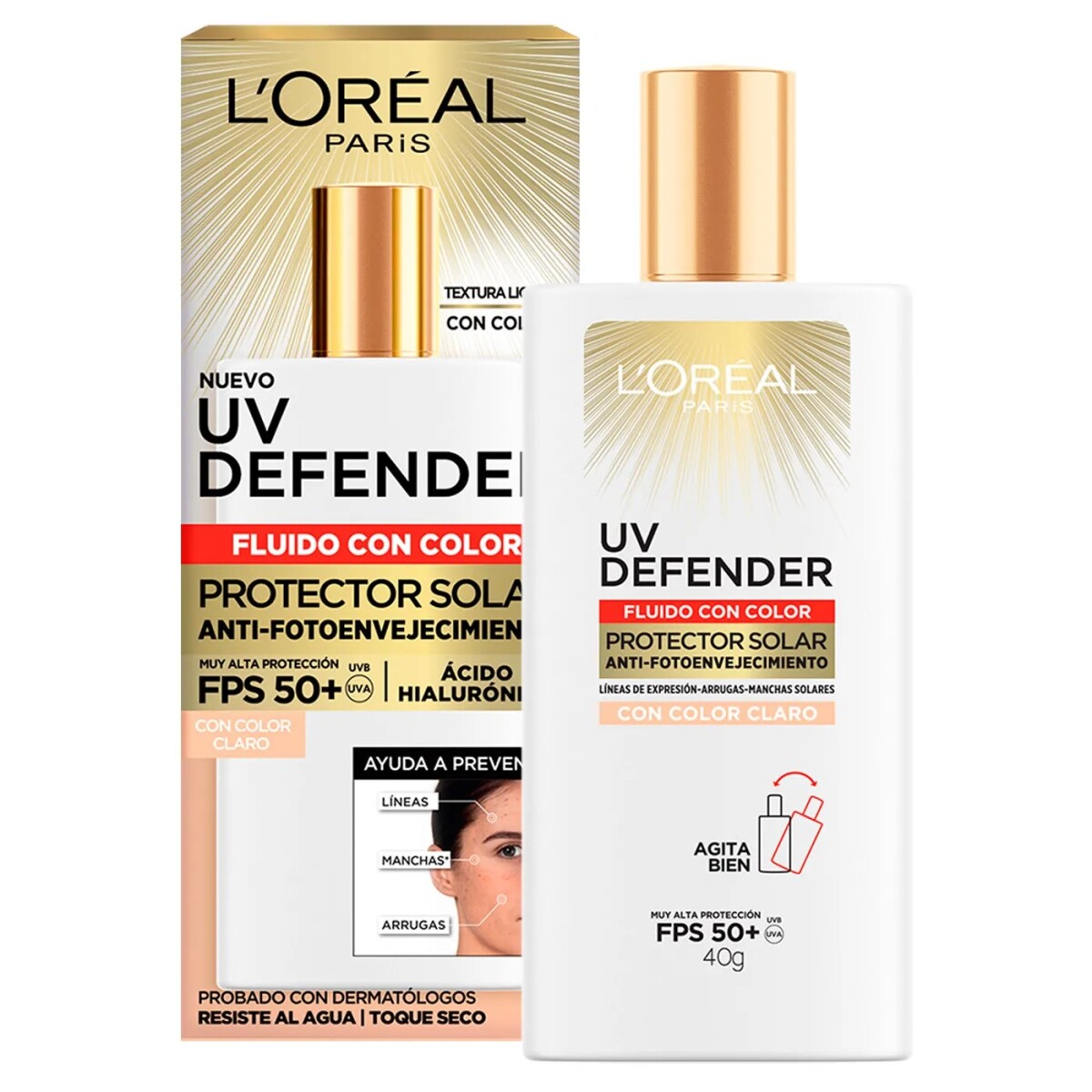 Protector Solar Facial con Color Claro FPS 50+ UV Defender Fluido 40 ml - L'Oréal 