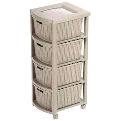 Cajonero Rimax Plastico Rattán 4 cajones, estante y ruedas Taupe