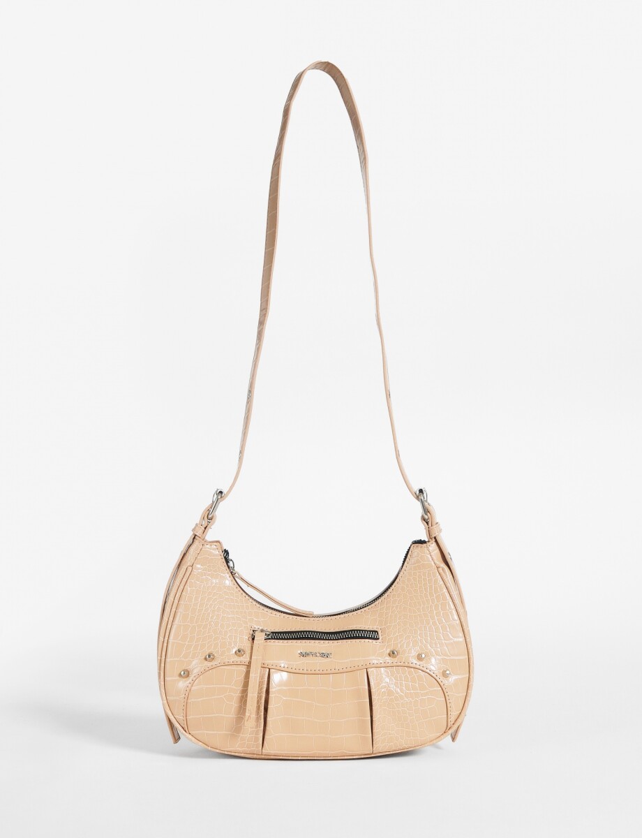 Bandolera croco con cierre - beige 