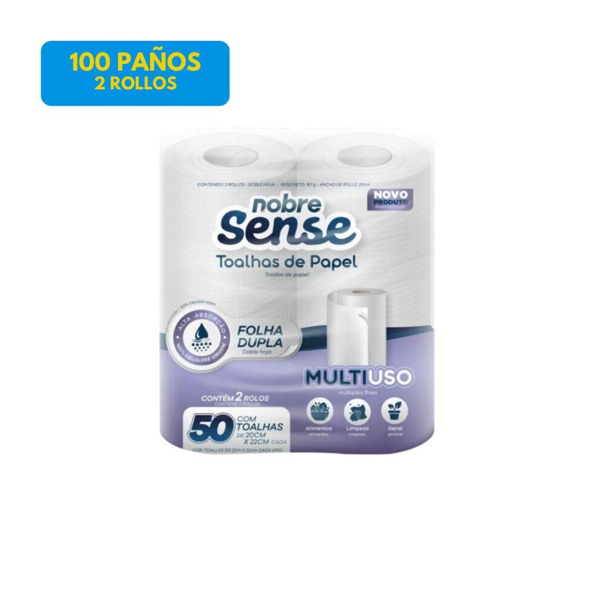 ROLLO COCINA DOBLE HOJA 100 PAÑOS, 2 ROLLOS 
