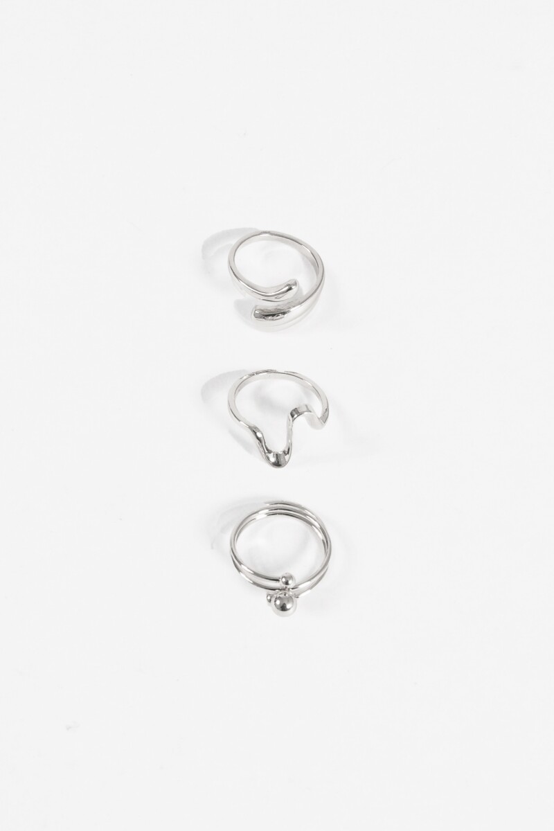 Set de 3 anillos wavy plateado