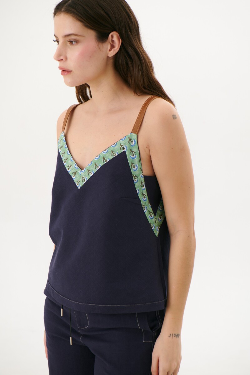 MUSCULOSA LINO ART AZUL