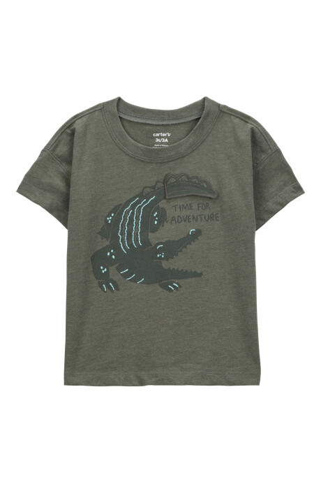 Remera de algodón, manga corta, estampa cocodrilo Sin color
