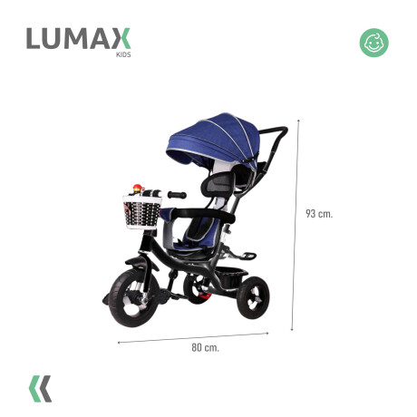 Coche Triciclo a Pedal C/Guía y Capota giratorio 360 - Azul Azul