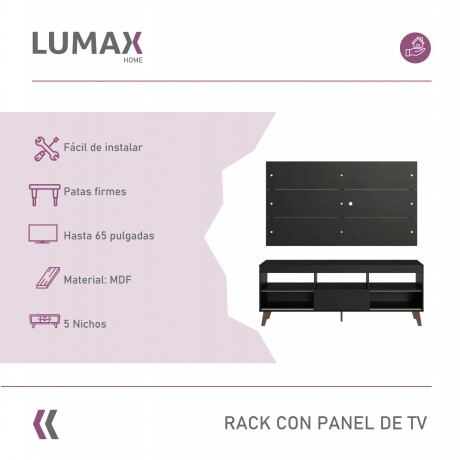 Rack con Panel para TV hasta 65 Pulgadas Negro