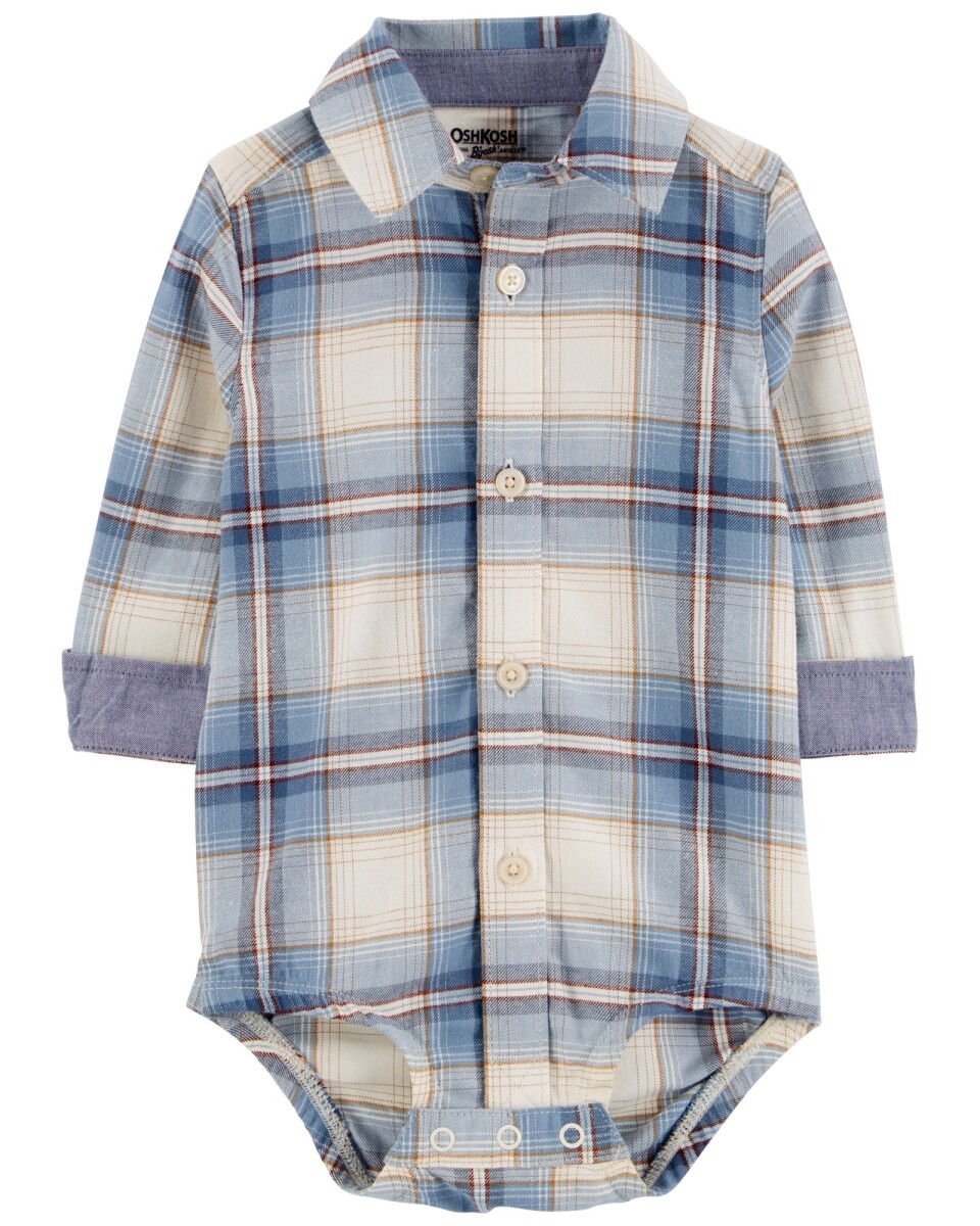 Body de algodón, tipo camisa, diseño a cuadros 