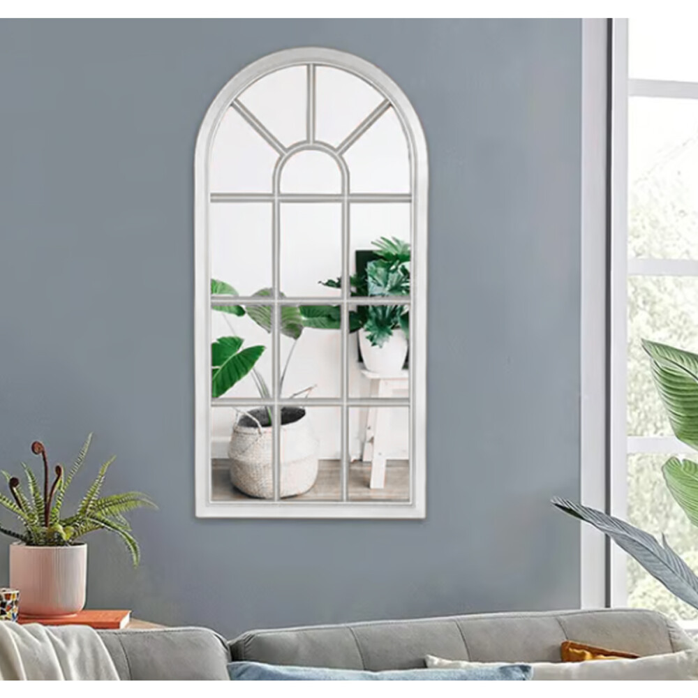 Espejo De Pared Colgante Decorativo Estilo Ventana 71x36cm Plateado