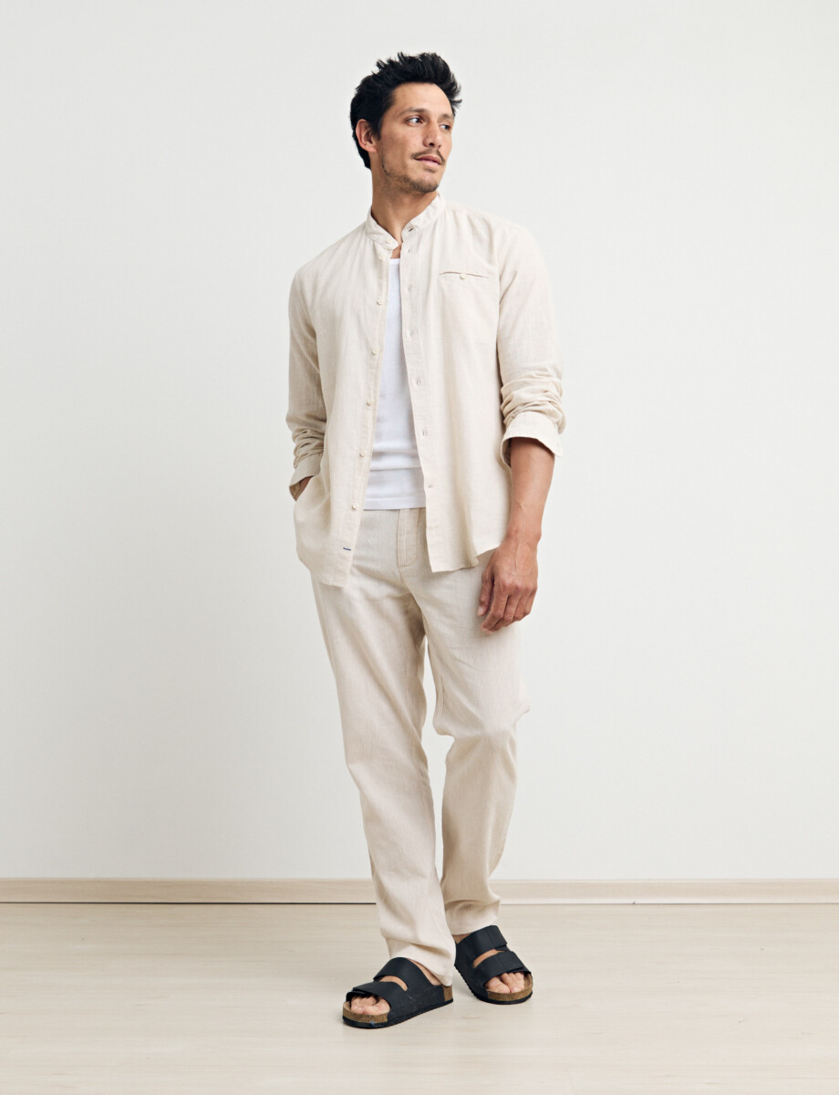 011954 CAMISA HARRINGTON LABEL LINO Beige