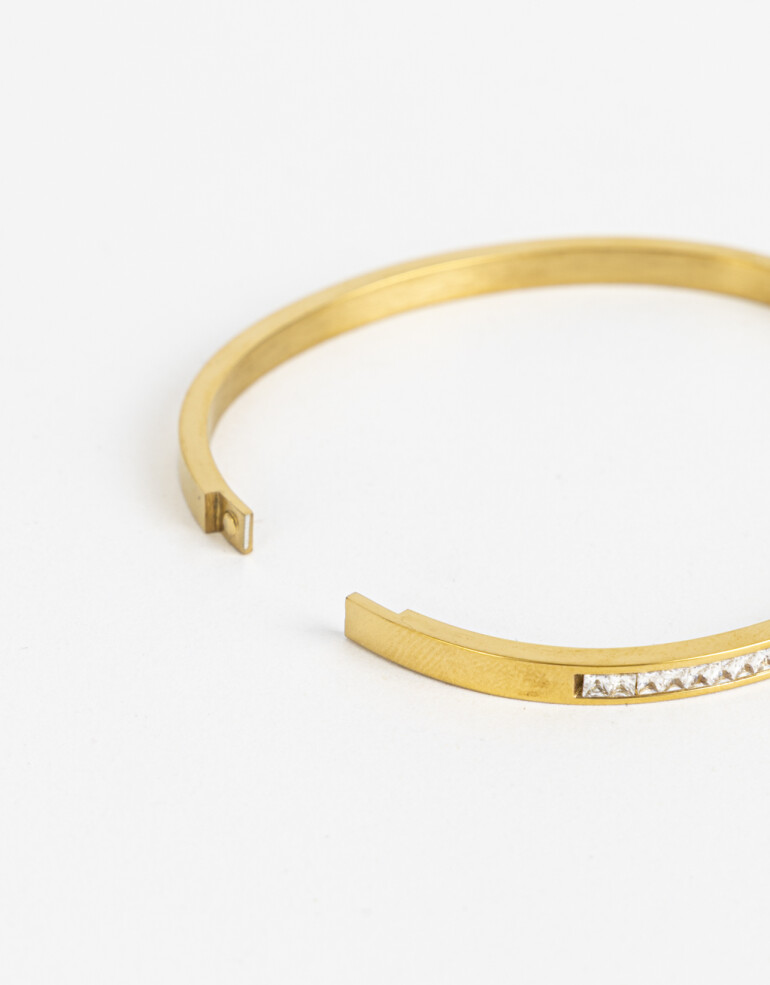 Brazaletes Strass Pulsera De Acero Con Cubic - Dorado