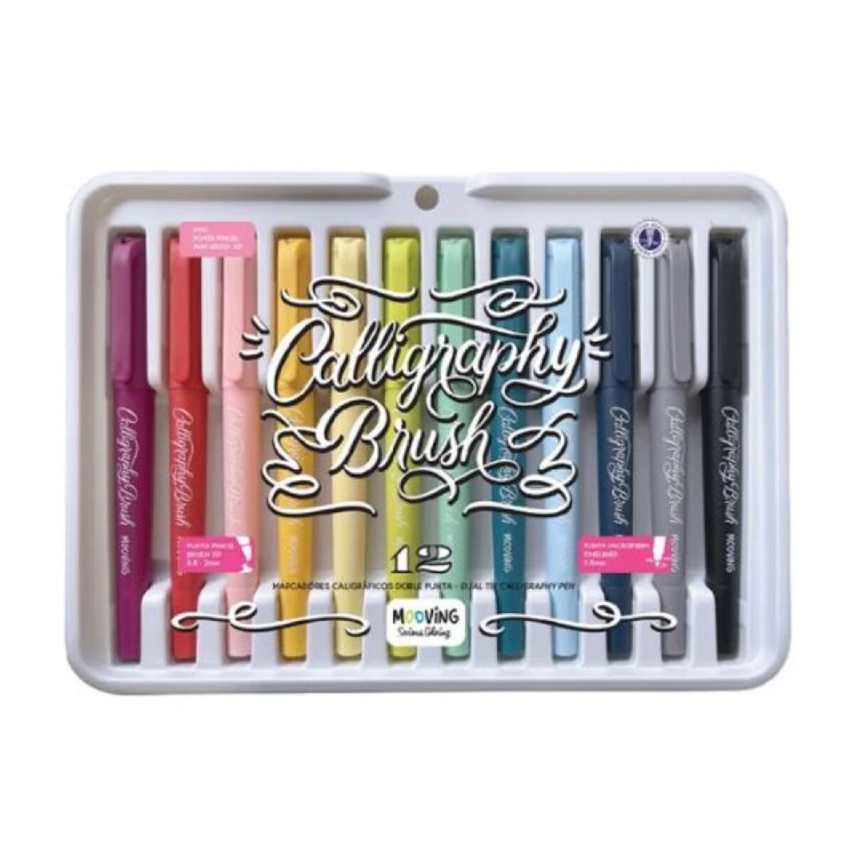 Marcadores caligráficos doble punta 12 colores Mooving 