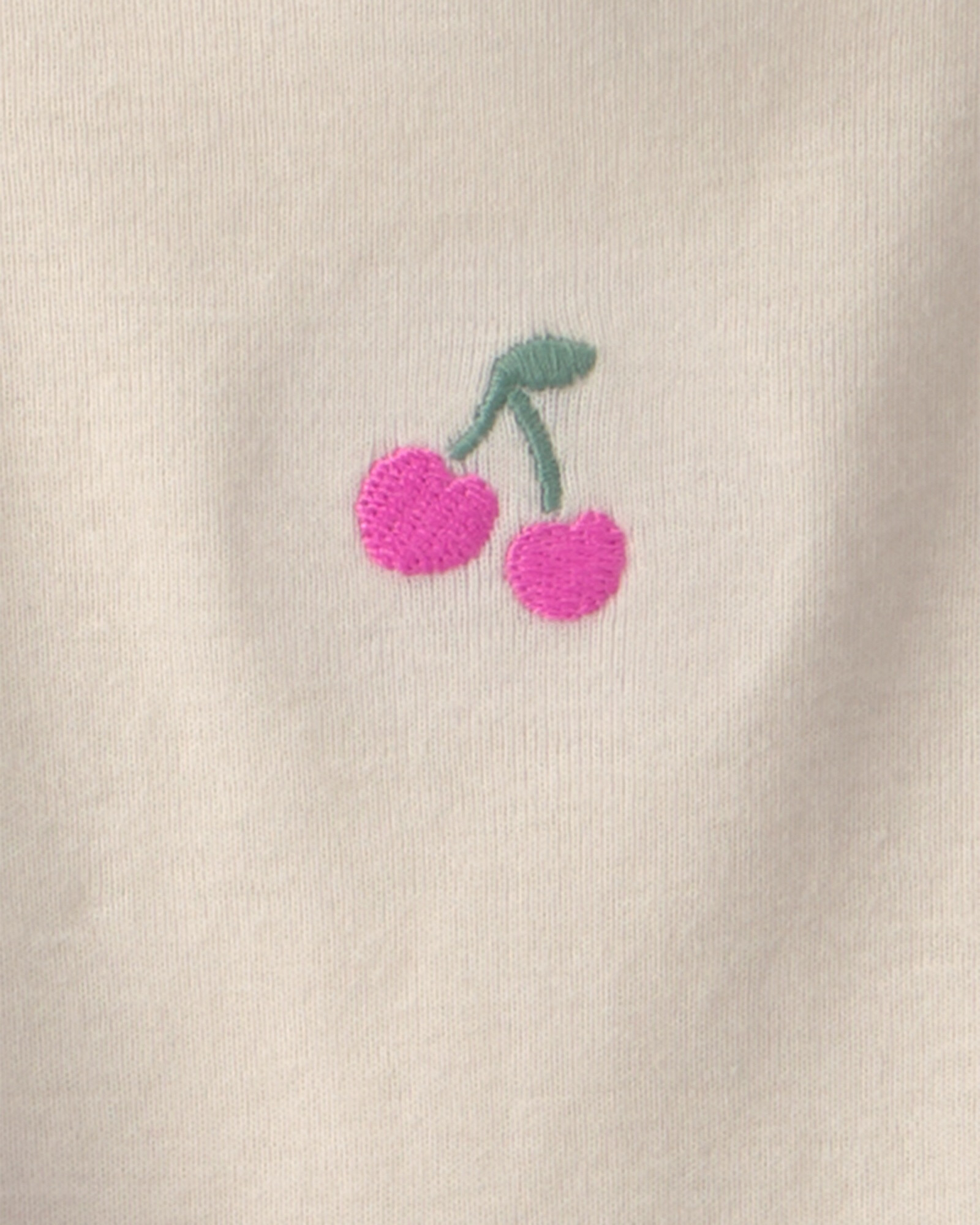 Set tres piezas, pantalón y saco de jersey arrugado, más body de algodón, rosado y crema, diseño cerezas Sin color