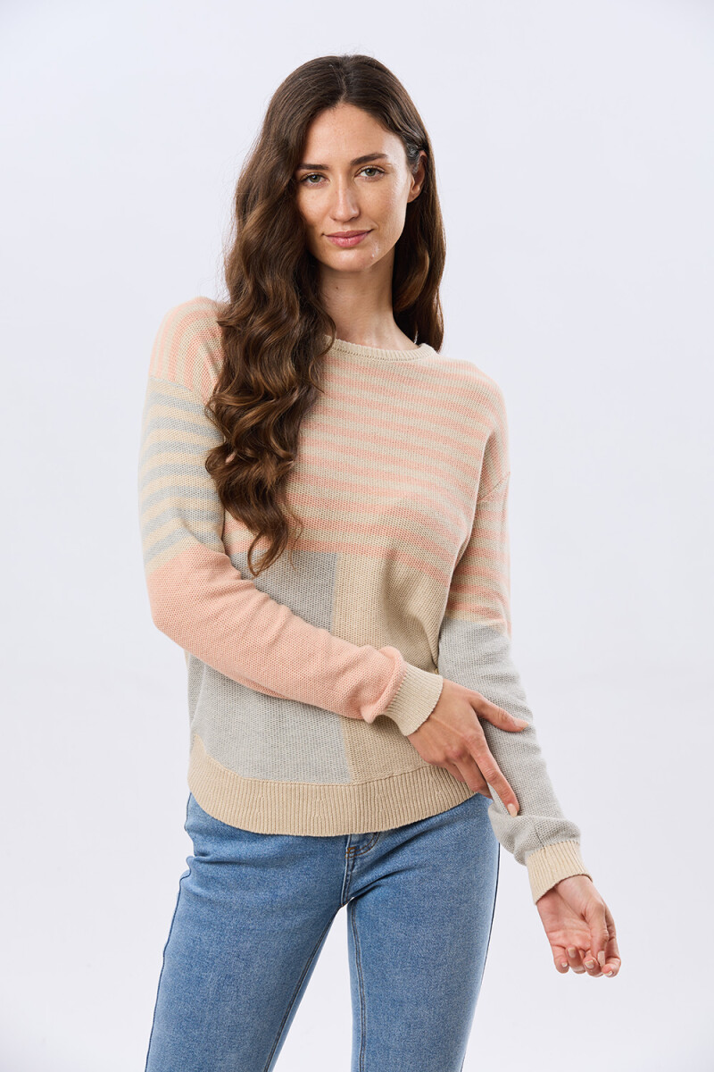 BUZO RAYADO TEJIDO - Beige 