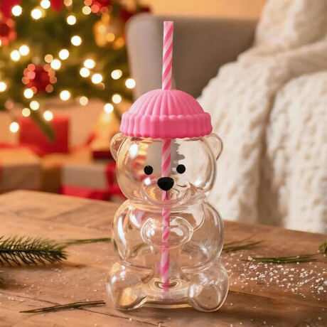 Vaso Oso Bear Con Tapa Y Sorbito Rosa
