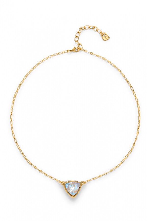 COLGANTE DE ALEACION DE METALES BAÑADO EN ORO 18K DE ESLABONES CON TRIANGULO CON CRISTAL MULTICOLOR Colgante