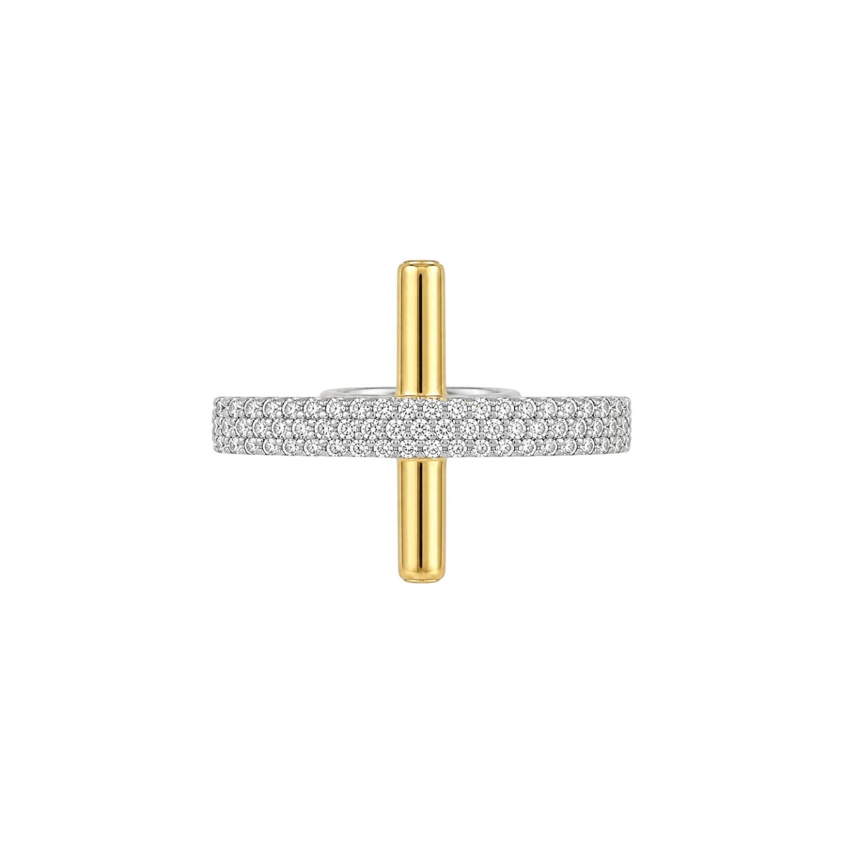 Anillo Cruz - Plata y Oro - Zirconias AN6014 - conpiedra 
