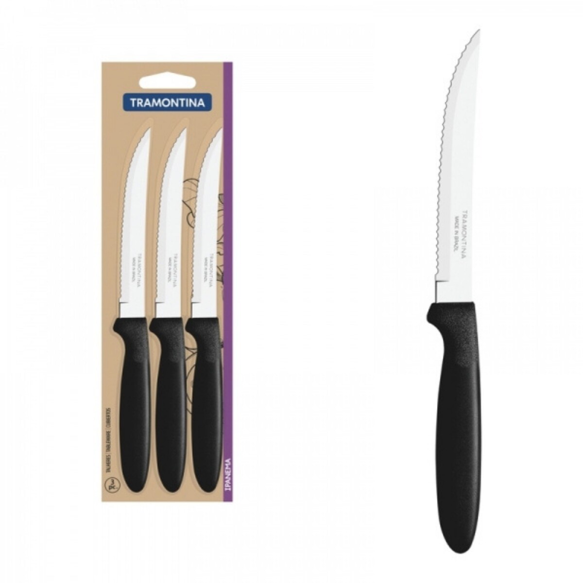 Cuchillos para asado Ipanema negros x3 | Tramontina 23360/305 